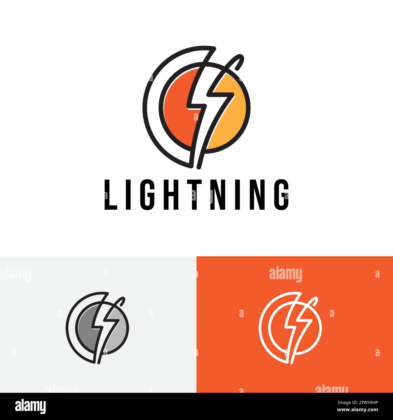 Logo Lightning Thunderbolt Circle Line Power Energy. Illustrazione Vettoriale