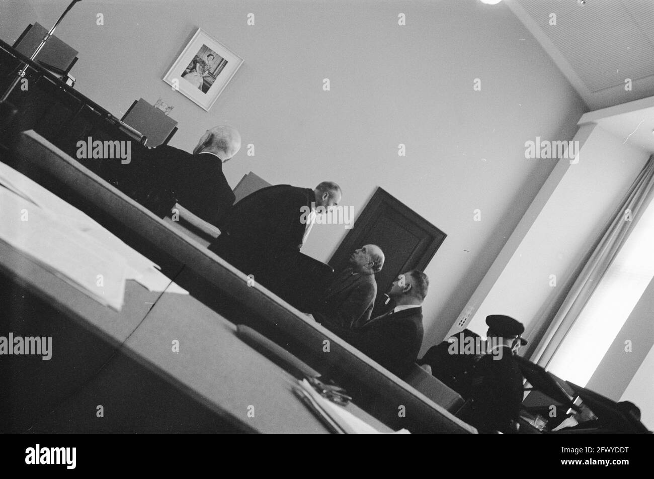 Prova dei contraffattori. Panoramica Courtroom, 21 giugno 1961, cause legali, panoramiche, Cortili, contraffattori, Paesi Bassi, agenc stampa del XX secolo Foto Stock