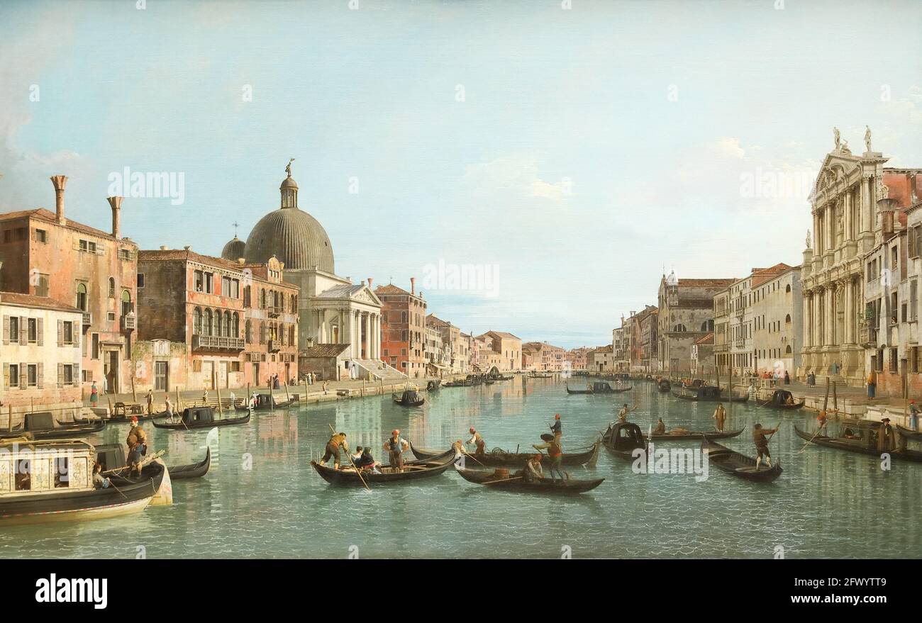 La pittura Venezia: Le portate superiori del Canal Grande con S. Simeone piccolo del pittore italiano Canaletto alla Galleria Nazionale di Londra Foto Stock