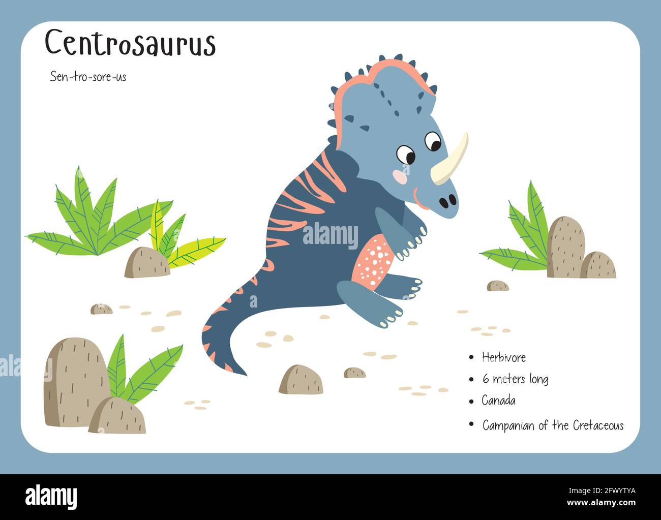 Schede flash dei fatti dei dinosauri - nomi dei dinosauri corrispondenti all'alfabeto inglese. Simpatica illustrazione vettoriale colorata. Set herbivore. Vegan dinosauro. CE Illustrazione Vettoriale