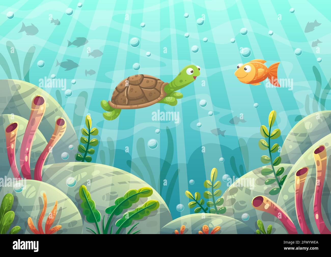 Tartaruga e pesce in acqua Illustrazione Vettoriale