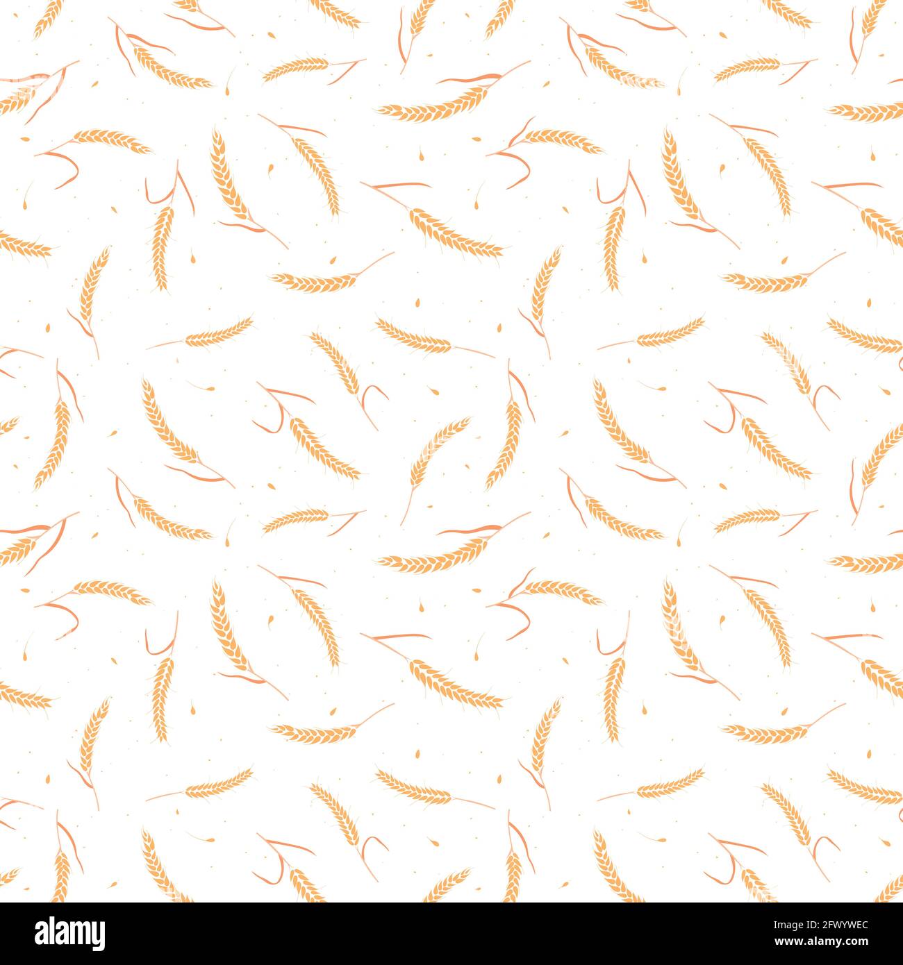 Modello senza cuciture con semi di grano intero, orecchie naturali e organiche isolate su sfondo bianco. Illustrazione Vettoriale