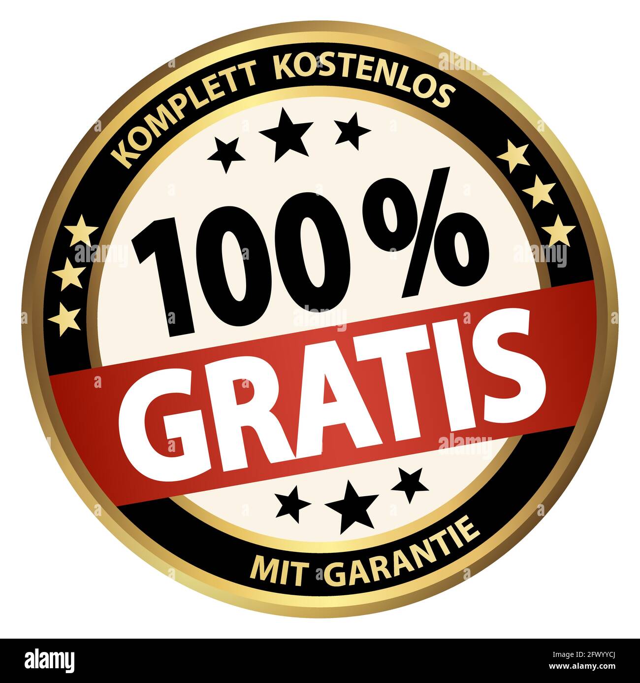 file vettoriale eps. Pulsante rotondo per uso commerciale e pubblicitario, isolato su sfondo bianco. Con testo 100% gratis (tedesco) Illustrazione Vettoriale