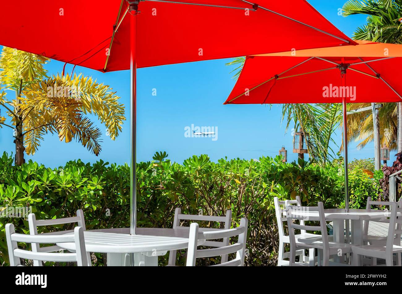 Beach cafe nell'isola tropicale dei Caraibi, Giamaica Foto Stock