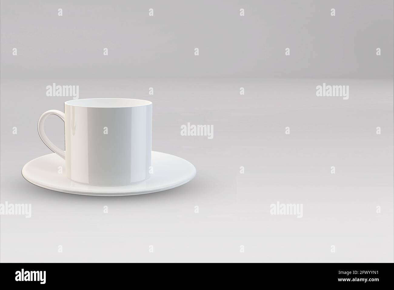 Tazze realistiche per caffè o tazza da tè con manico. Tazza di porcellana per tè o caffè modello mockup isolato. Teacup realistico per colazione, illu 3D Foto Stock