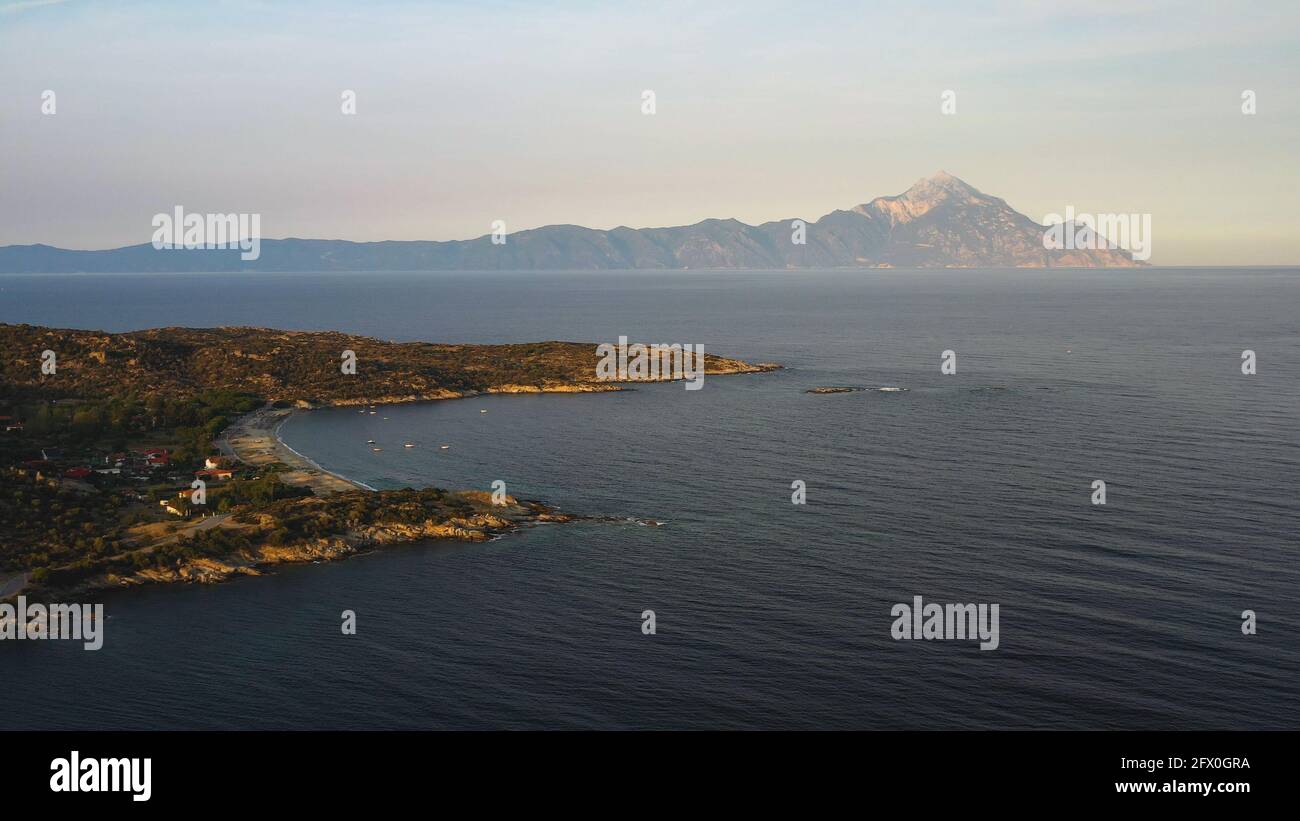 Vista mozzafiato sulla cima di Aton, Halkidiki, Grecia Foto Stock
