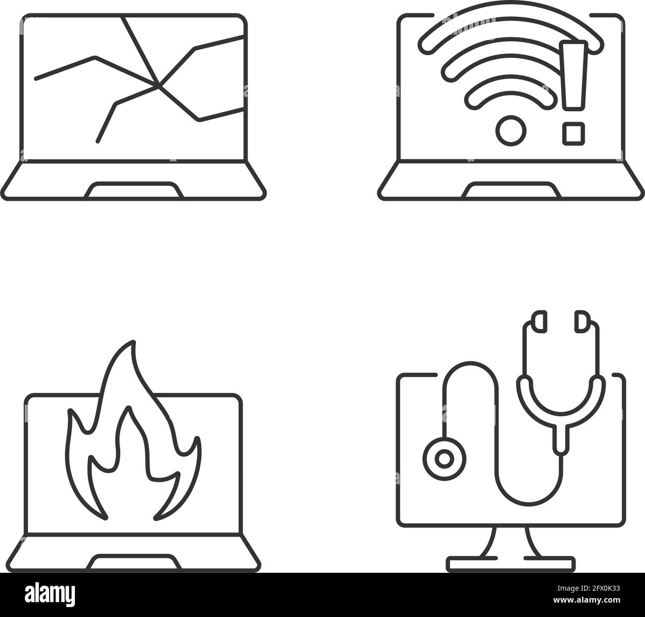 Il computer emette icone lineari impostate Illustrazione Vettoriale