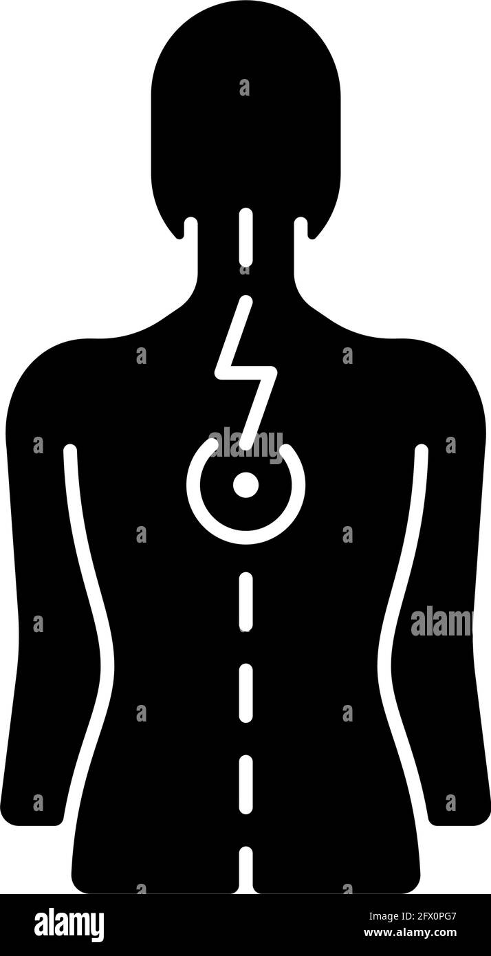 Pressione sui nervi spinali icona glifo nero Illustrazione Vettoriale