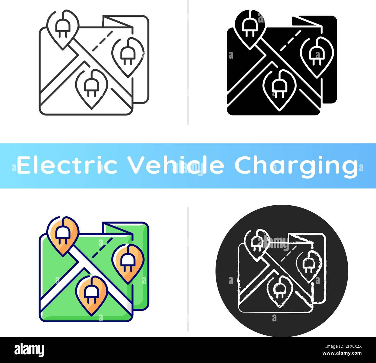Mappa delle stazioni di ricarica EV o icona della rete Illustrazione Vettoriale