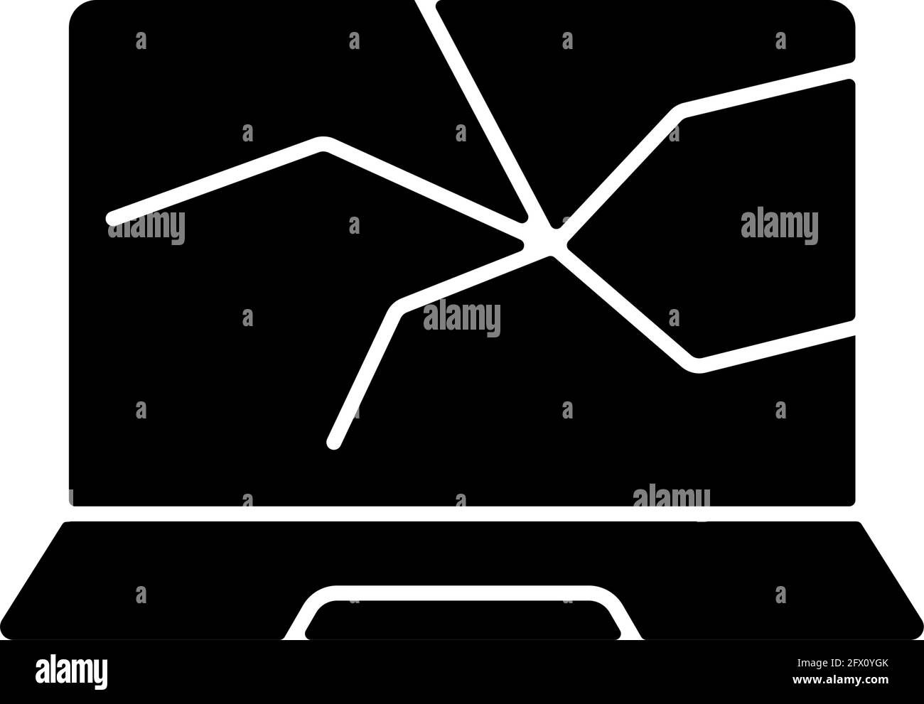 Icona glifo nero su schermo rotto Illustrazione Vettoriale
