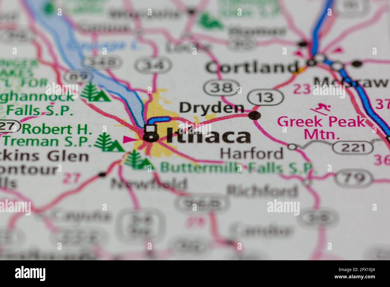 Ithaca New York USA visualizzata su una mappa geografica o su una mappa stradale Foto Stock
