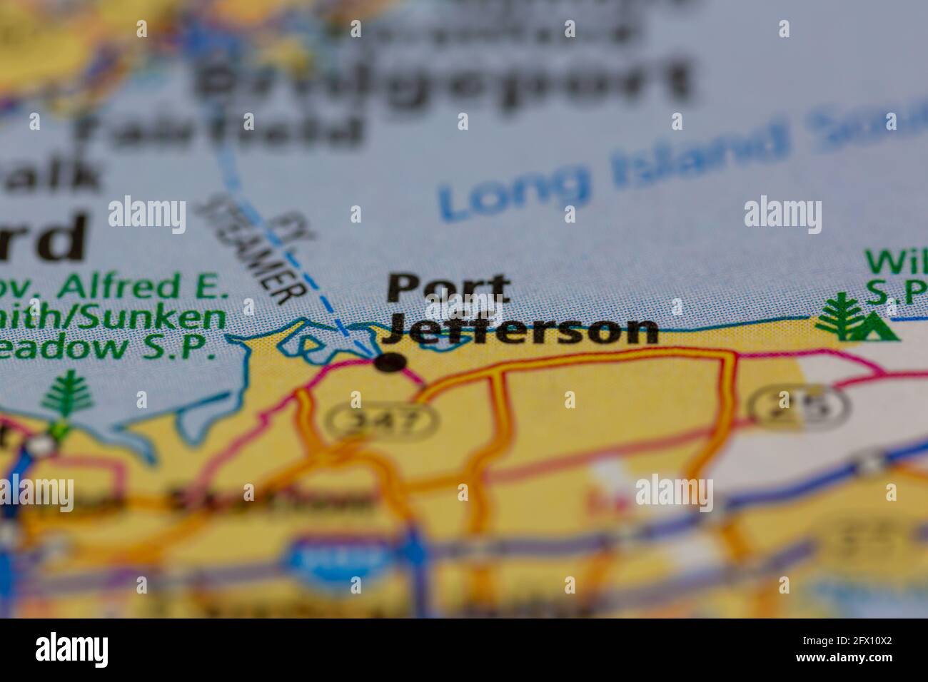 Port Jefferson New York USA mostrato su una mappa geografica o su una mappa stradale Foto Stock