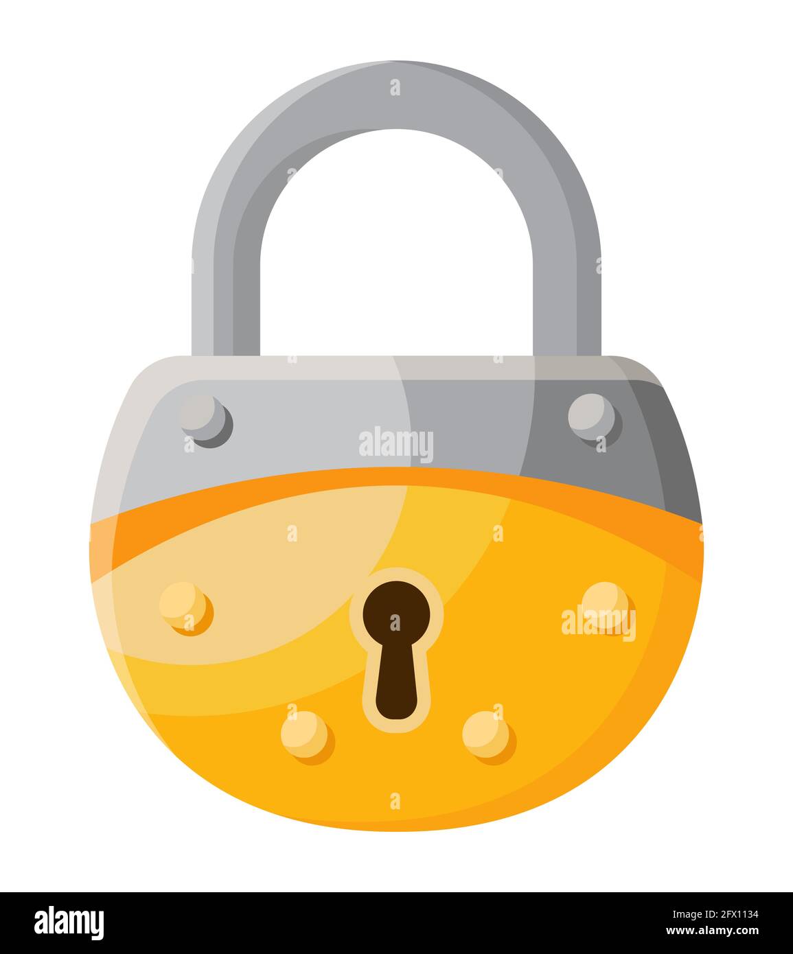 Lucchetto classico dorato. Oggetto vintage in stile cartoon. Illustrazione Vettoriale