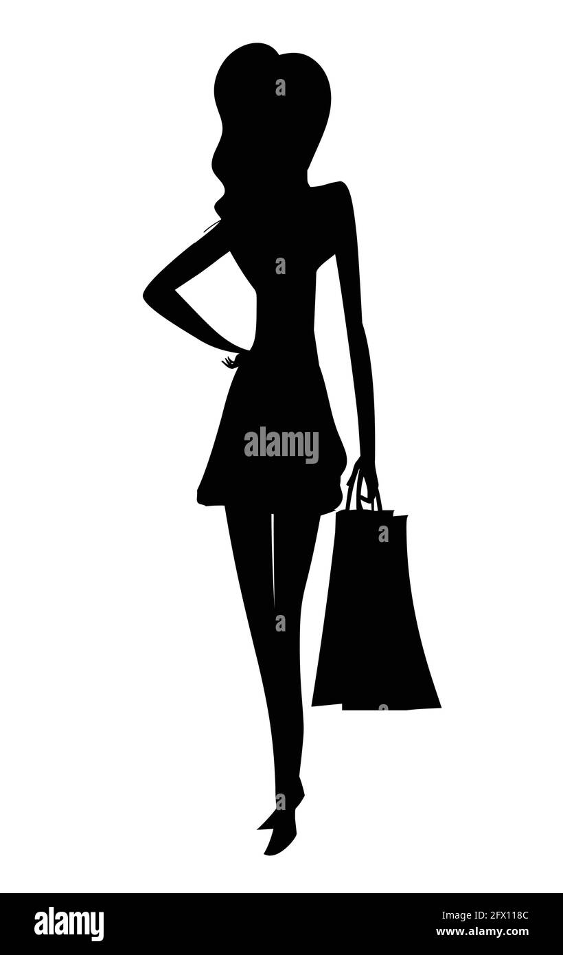 Shopping donna vettore silhouette nera Illustrazione Vettoriale