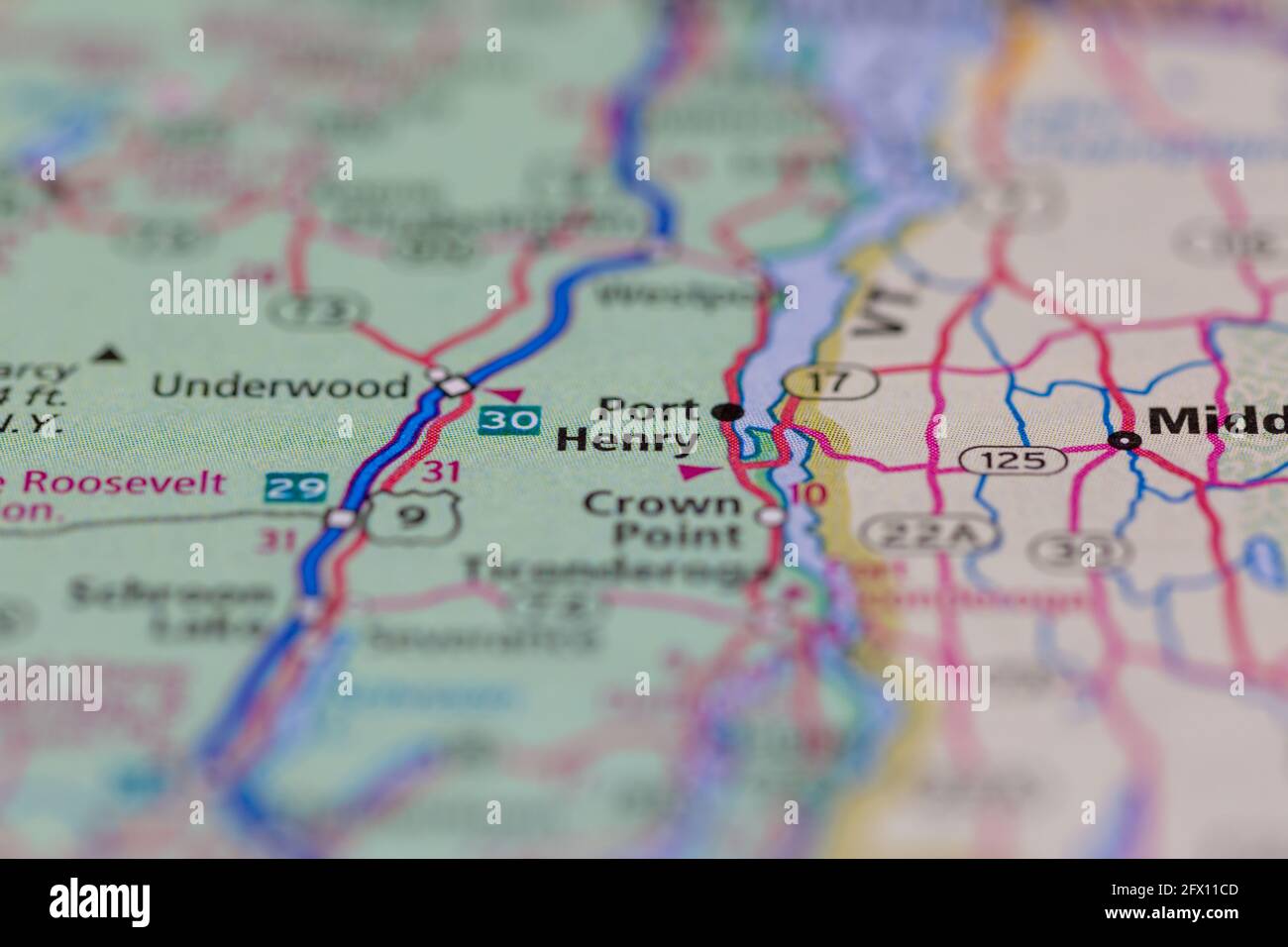 Port Henry New York USA è mostrato su una mappa geografica o su una mappa stradale Foto Stock
