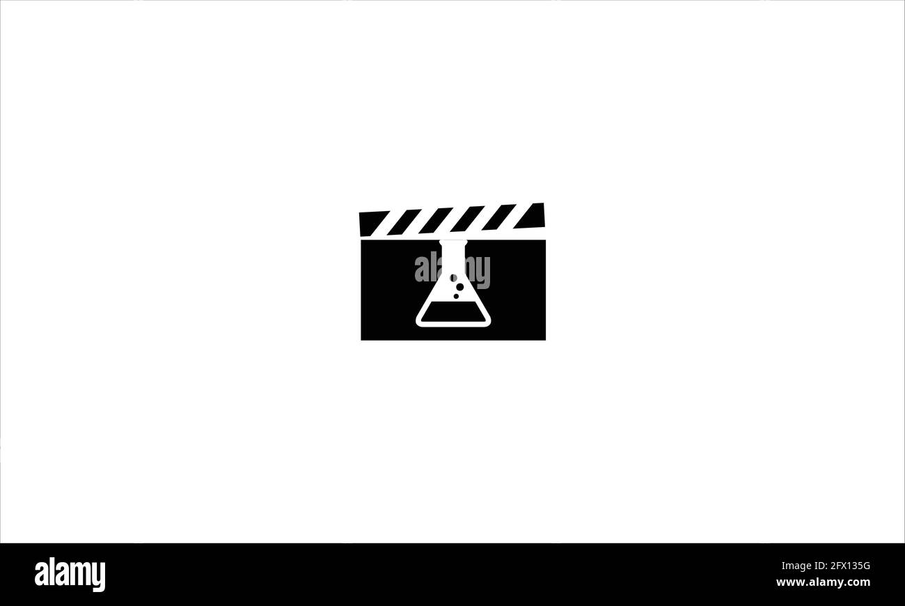 Design del logo dell'icona del clapper e del fiasca per laboratorio spaziale negativo illustrazione vettoriale Illustrazione Vettoriale