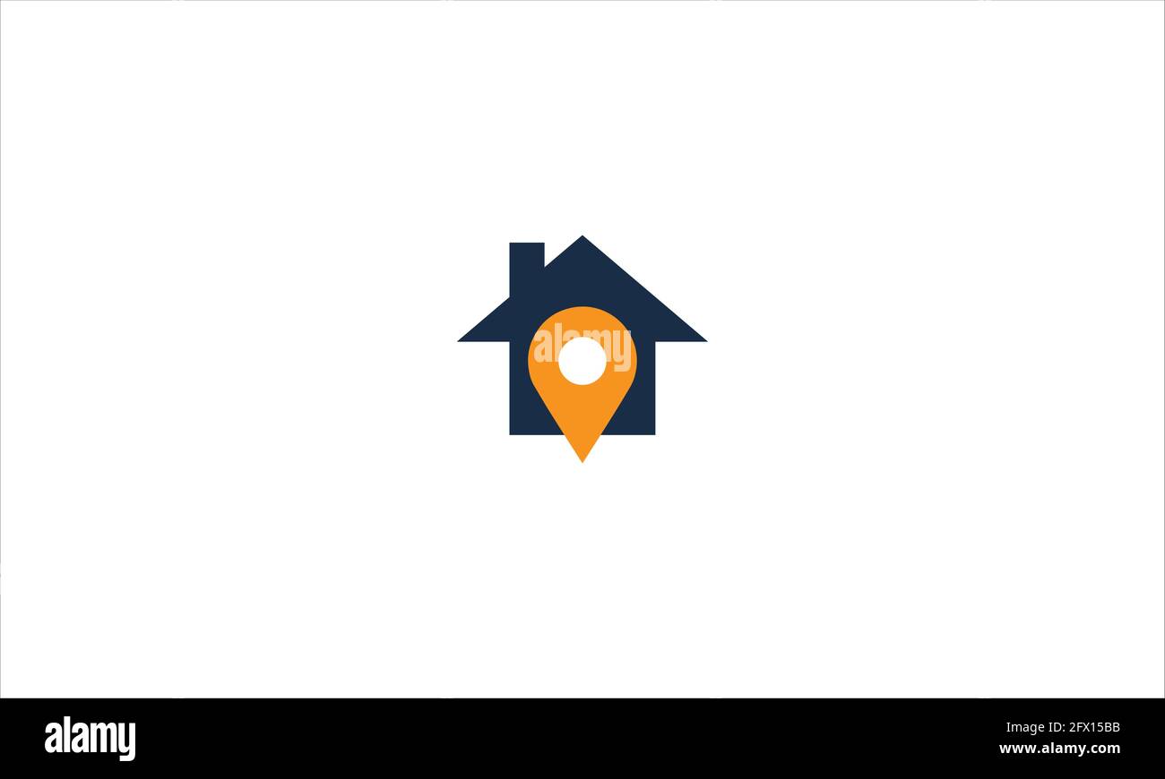 Home con icona a forma di spillo con logo in stile minimalista piatto Illustrazione Vettoriale