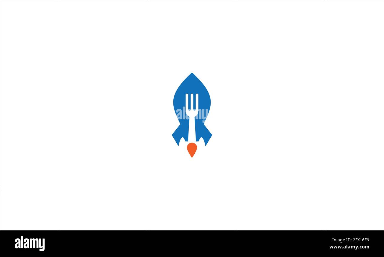 Combinazione di logo Rocket con cucchiaio e forchetta Fast food Modello con logo di consegna semplice stile moderno Illustrazione Vettoriale