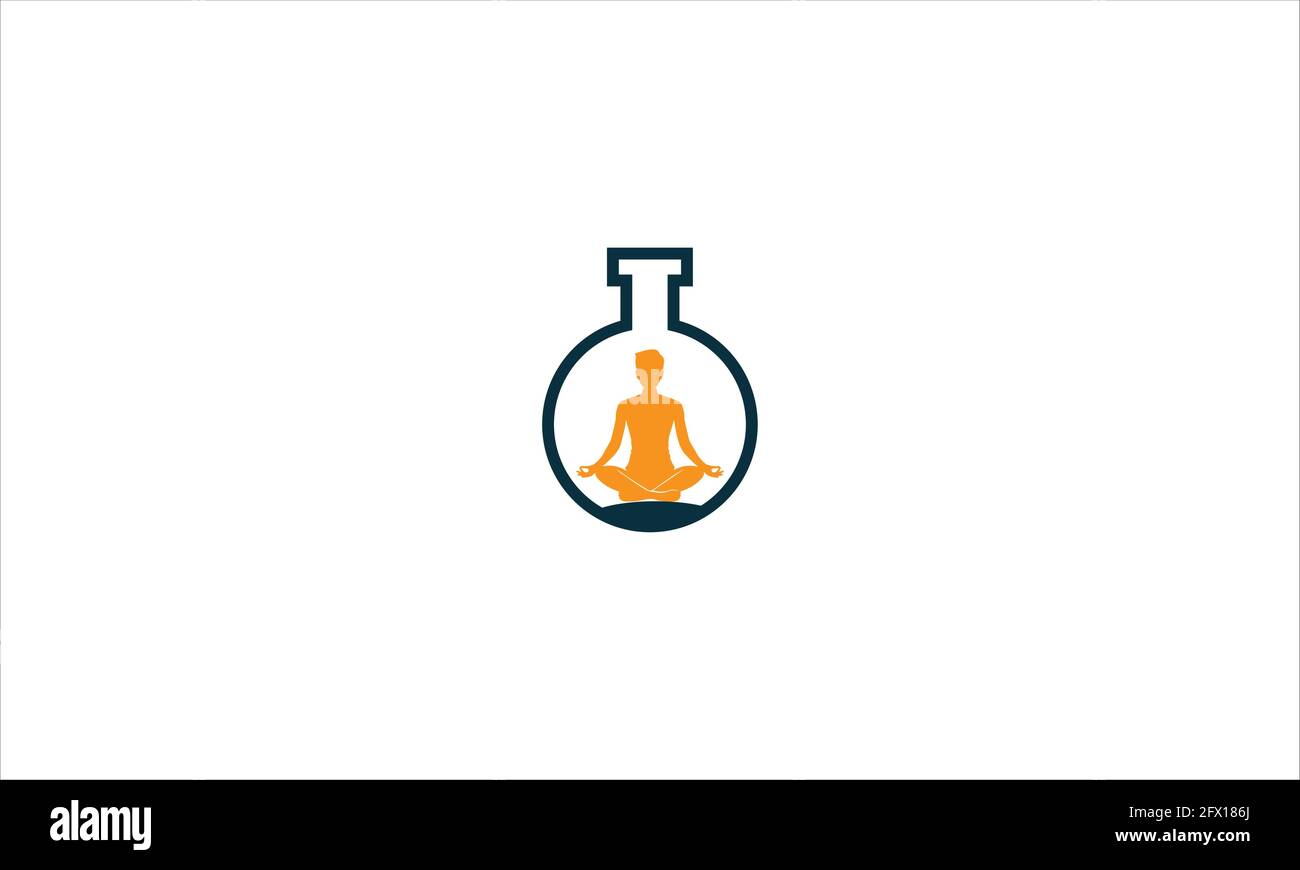 Logo Design per il laboratorio di meditazione icona o meditazione nella provetta di laboratorio icona logo illustrazione vettoriale Illustrazione Vettoriale