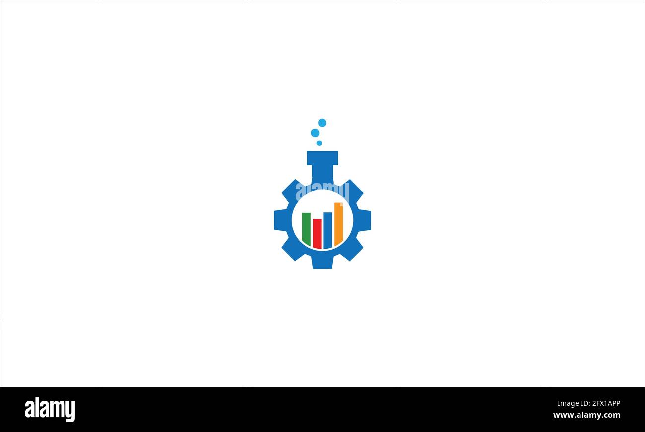 il matraccio chimico si fonde con il logo dell'icona del grafico a barre a bolle d'aria illustrazione vettoriale Illustrazione Vettoriale