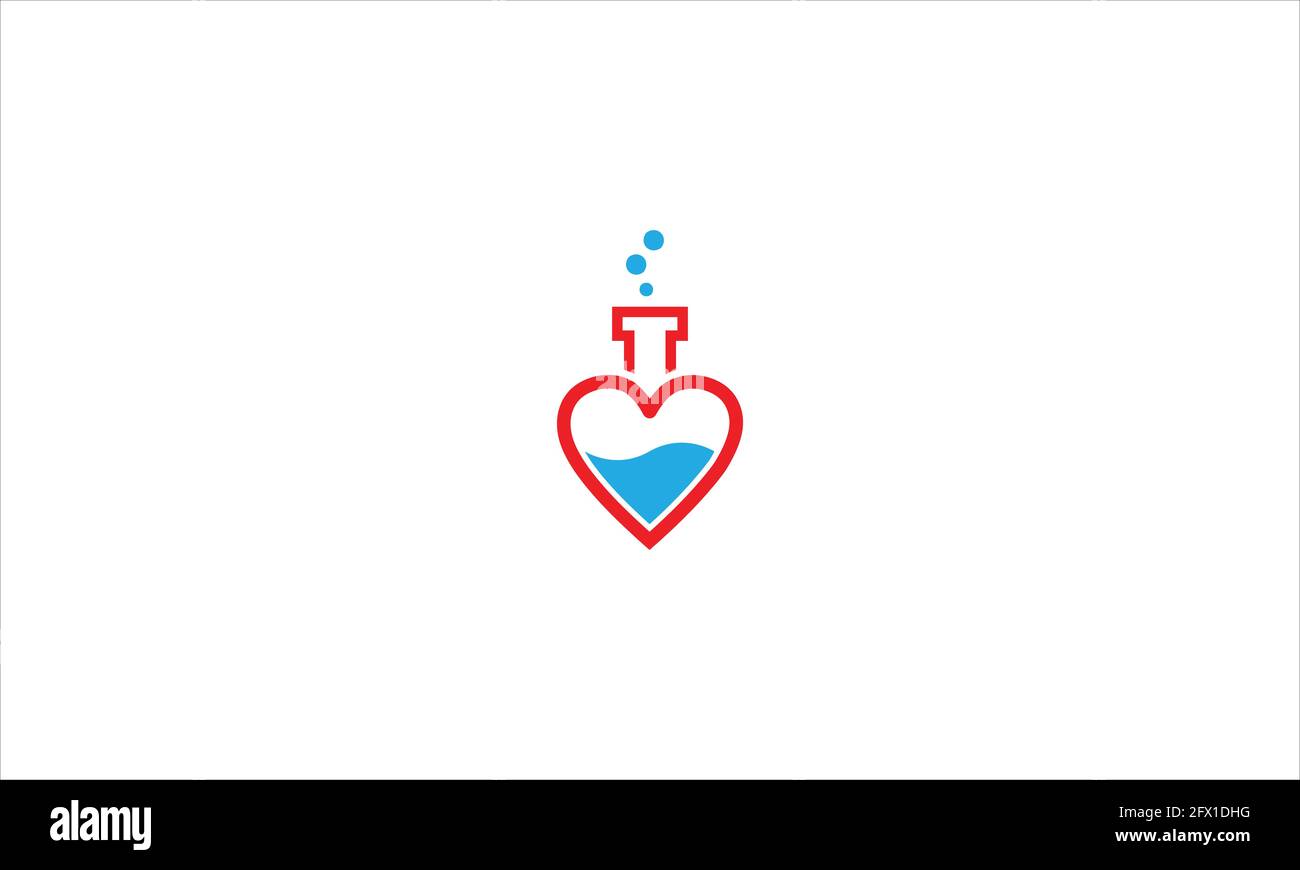 Logo dell'icona Heart Shape Lab o Love Science in illustrazione vettoriale a disegno piatto Illustrazione Vettoriale