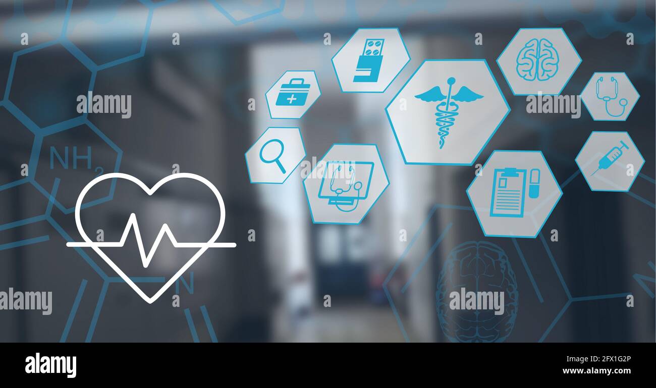 Composizione della rete di icone mediche in ospedale Foto Stock