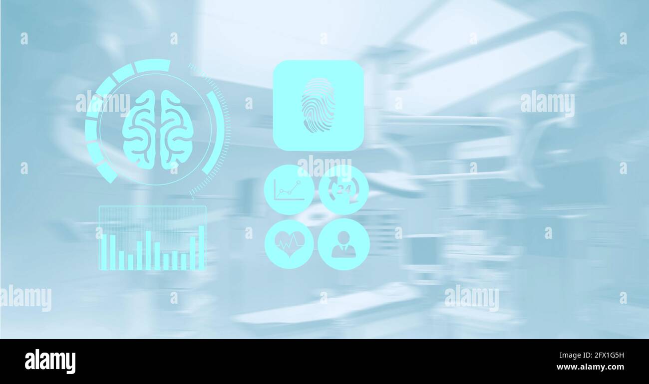 Composizione della rete di icone mediche in ospedale Foto Stock