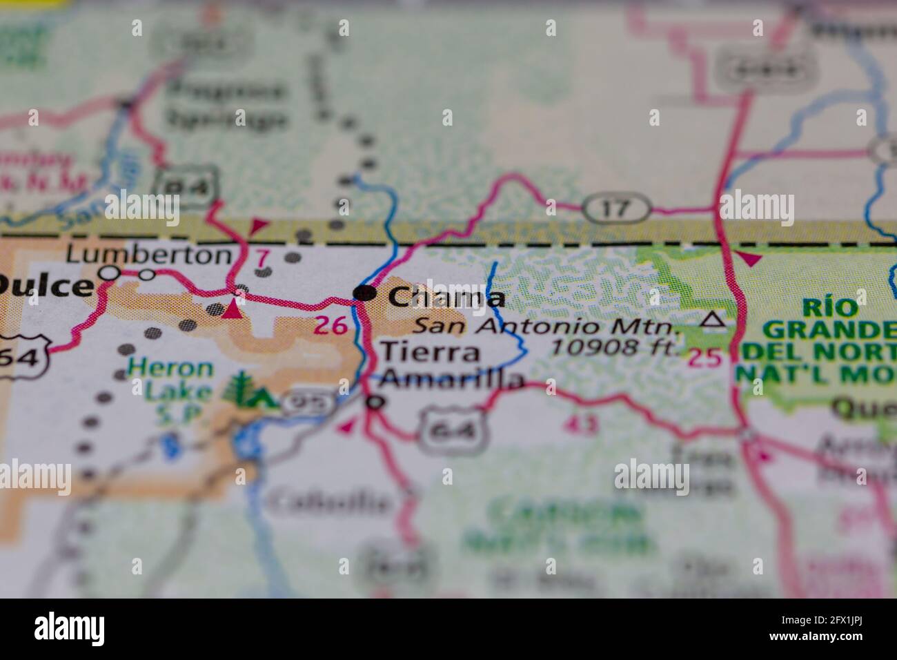 Chama New Mexico USA mostrato su una mappa geografica o su una ma stradale Foto Stock