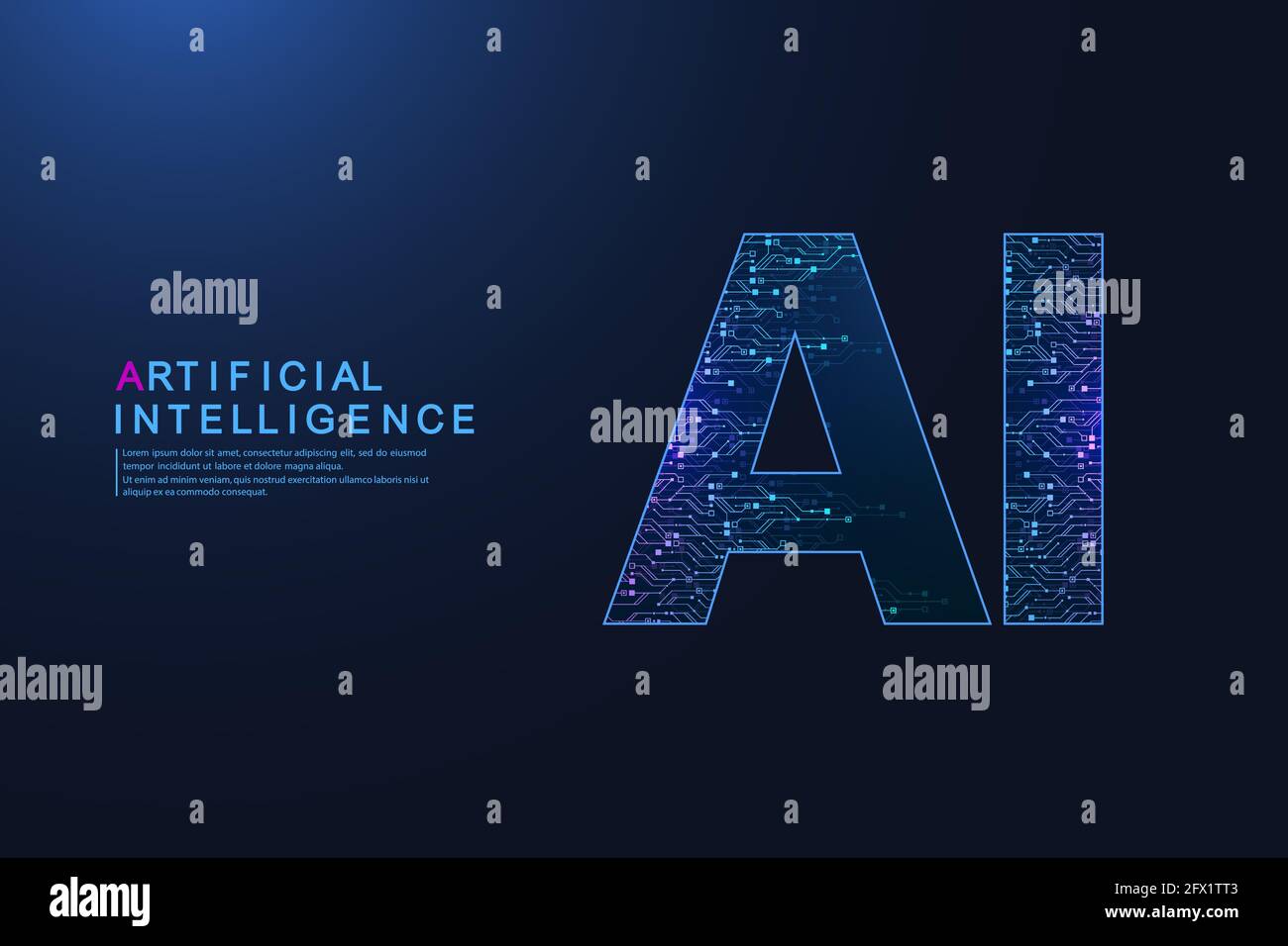 Intelligenza artificiale e simbolo del vettore di apprendimento automatico. Progettazione della tecnologia wireless con intelligenza artificiale. Reti neurali e moderne Illustrazione Vettoriale