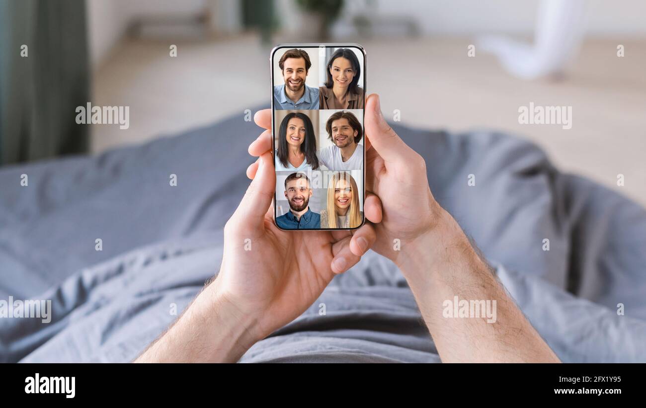 Comunicazione visiva a distanza dispositivi moderni e app Foto Stock