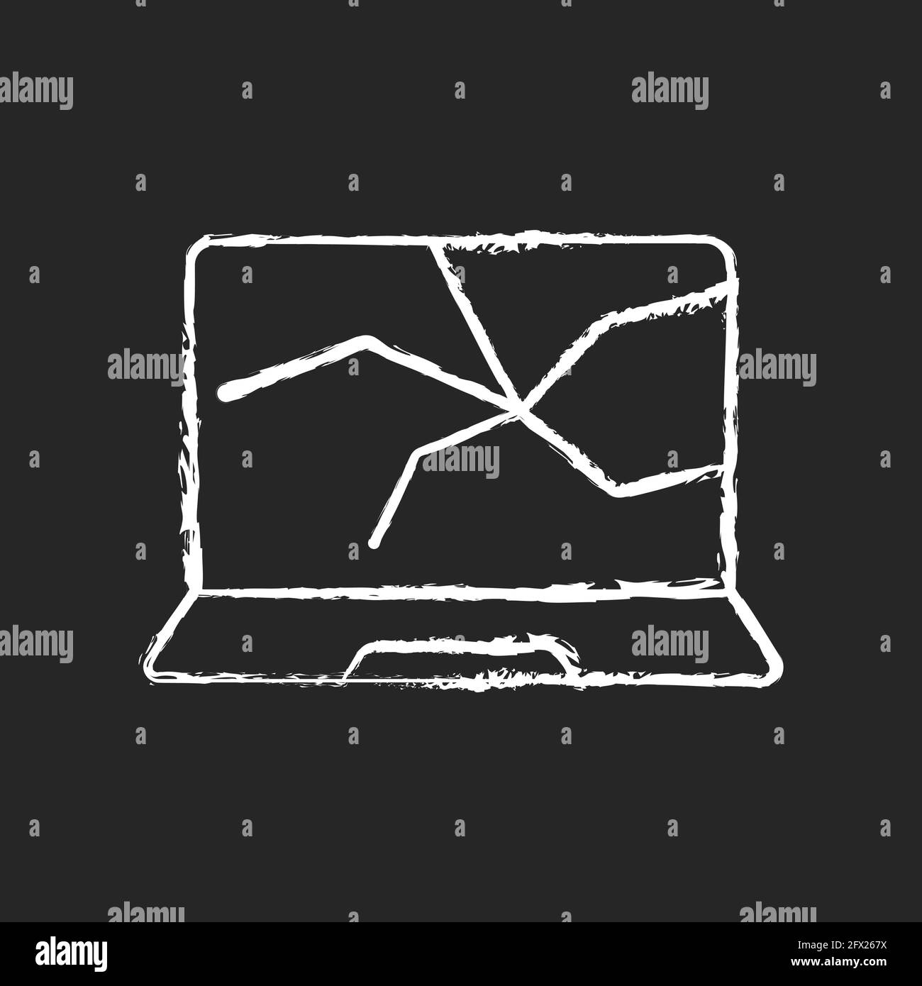 Icona bianca gesso dello schermo rotta su sfondo nero Illustrazione Vettoriale