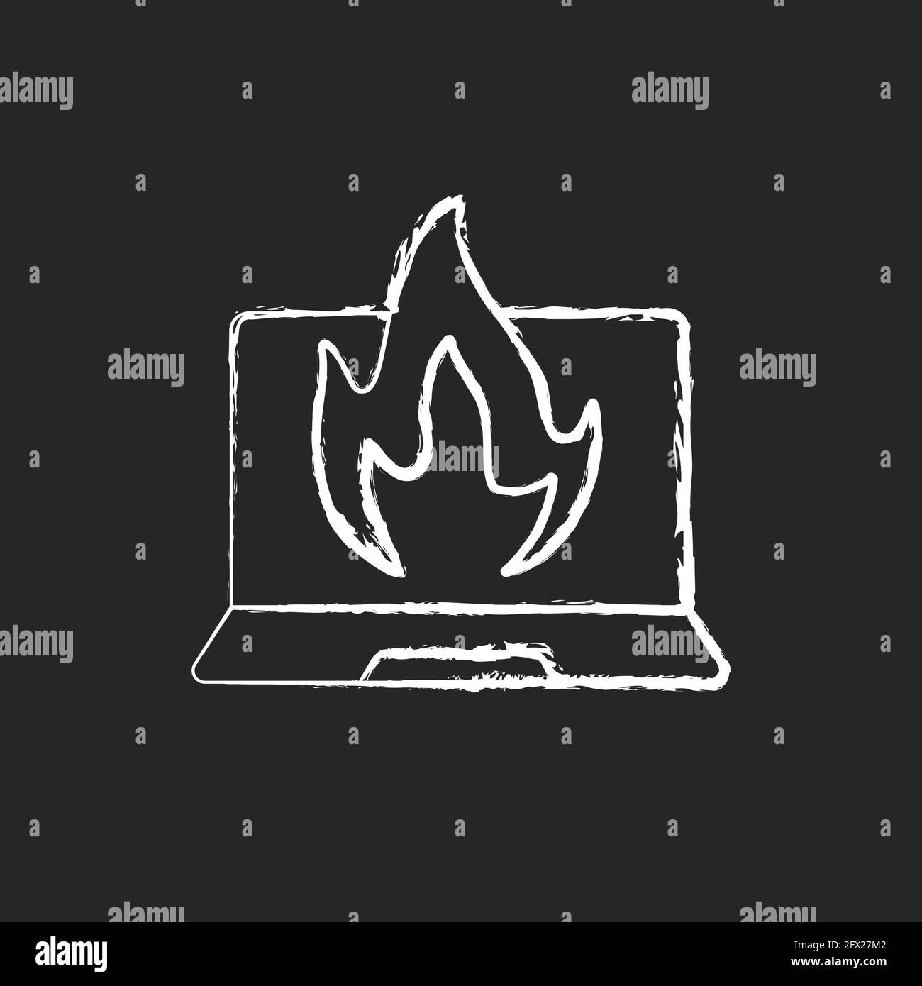 Computer che brucia gesso bianco icona su sfondo nero Illustrazione Vettoriale