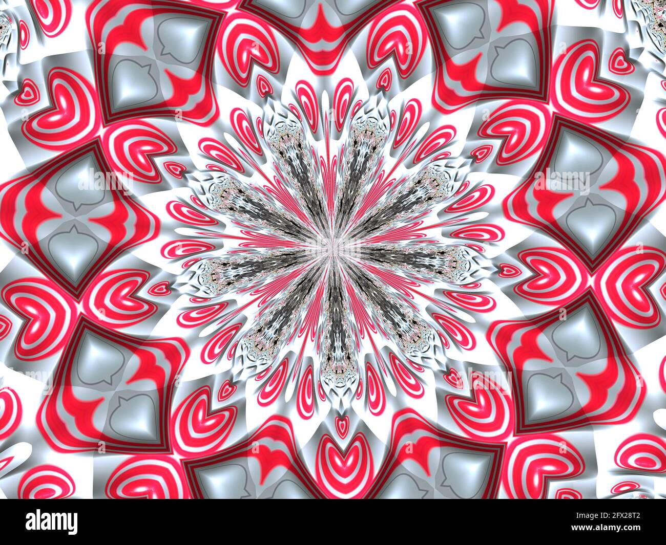 Kaleidoscope sfondo modello in rosso e cromo Foto Stock