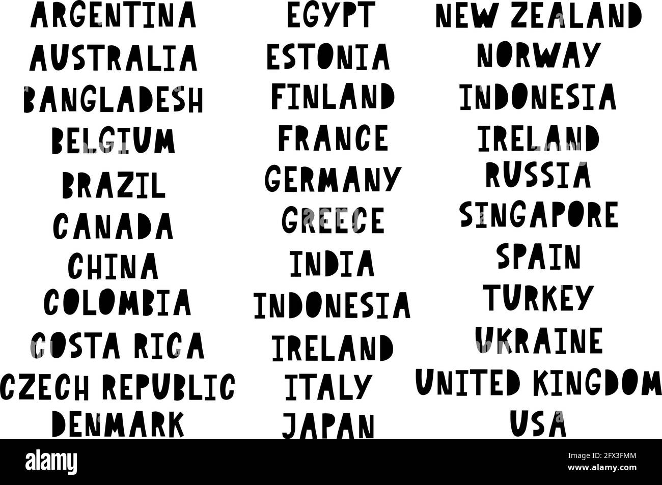 I nomi dei paesi del mondo. Città europee. Lettera a mano Illustrazione Vettoriale