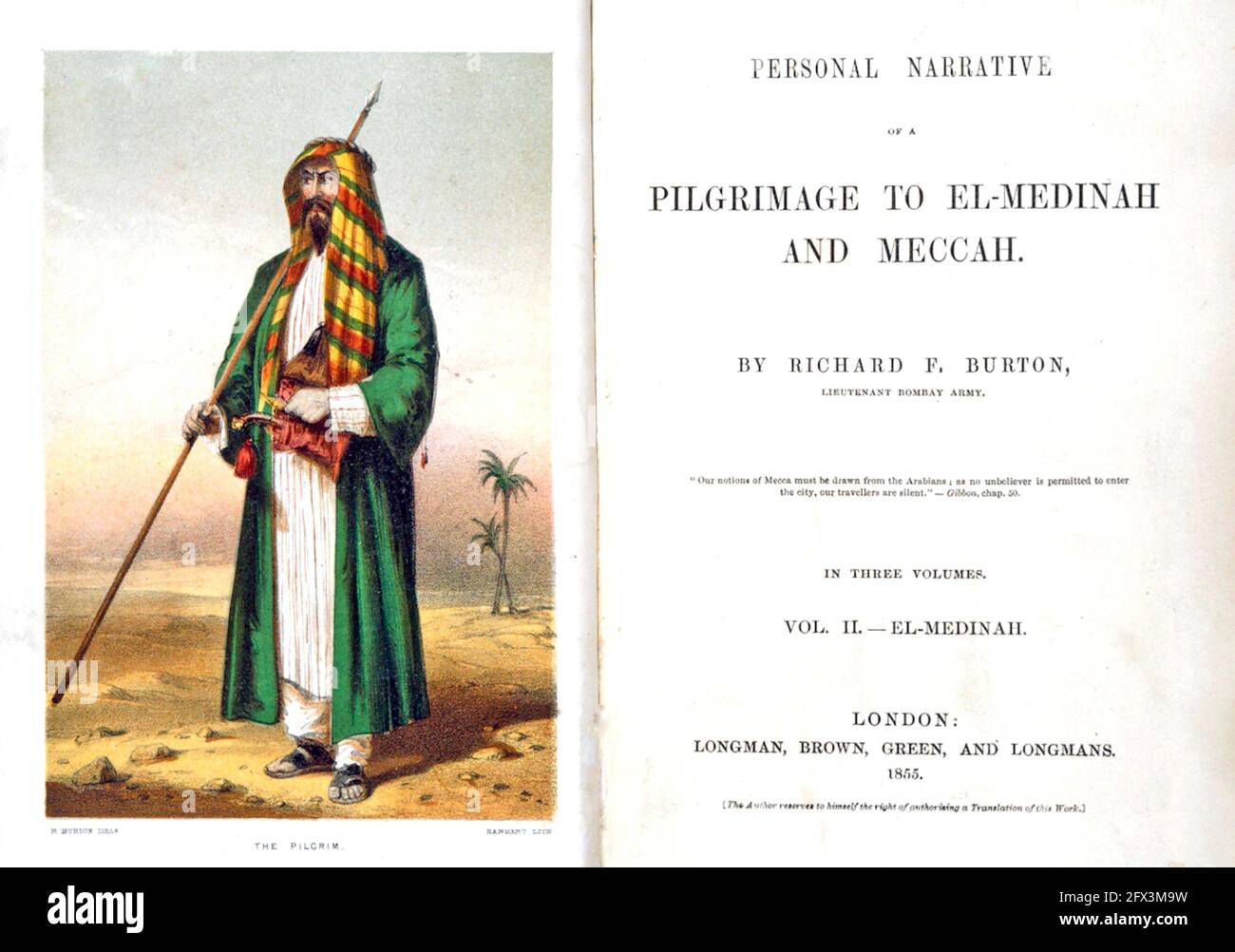 RICHARD FRANCIS BURTON (1821-1890) soldato inglese, esploratore e studioso travestito come Haji Abdullah dal suo 'racconto personale di un pellegrinaggio a El-Medinah e Meccah' del 1853 Foto Stock
