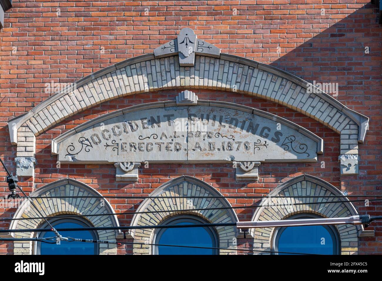 Iscrizione nell'edificio dell'Occidente (1876) all'angolo sud-est Di Bathurst e Queen West. Il punto di riferimento del patrimonio è stato il design in Il secondo Impero Foto Stock