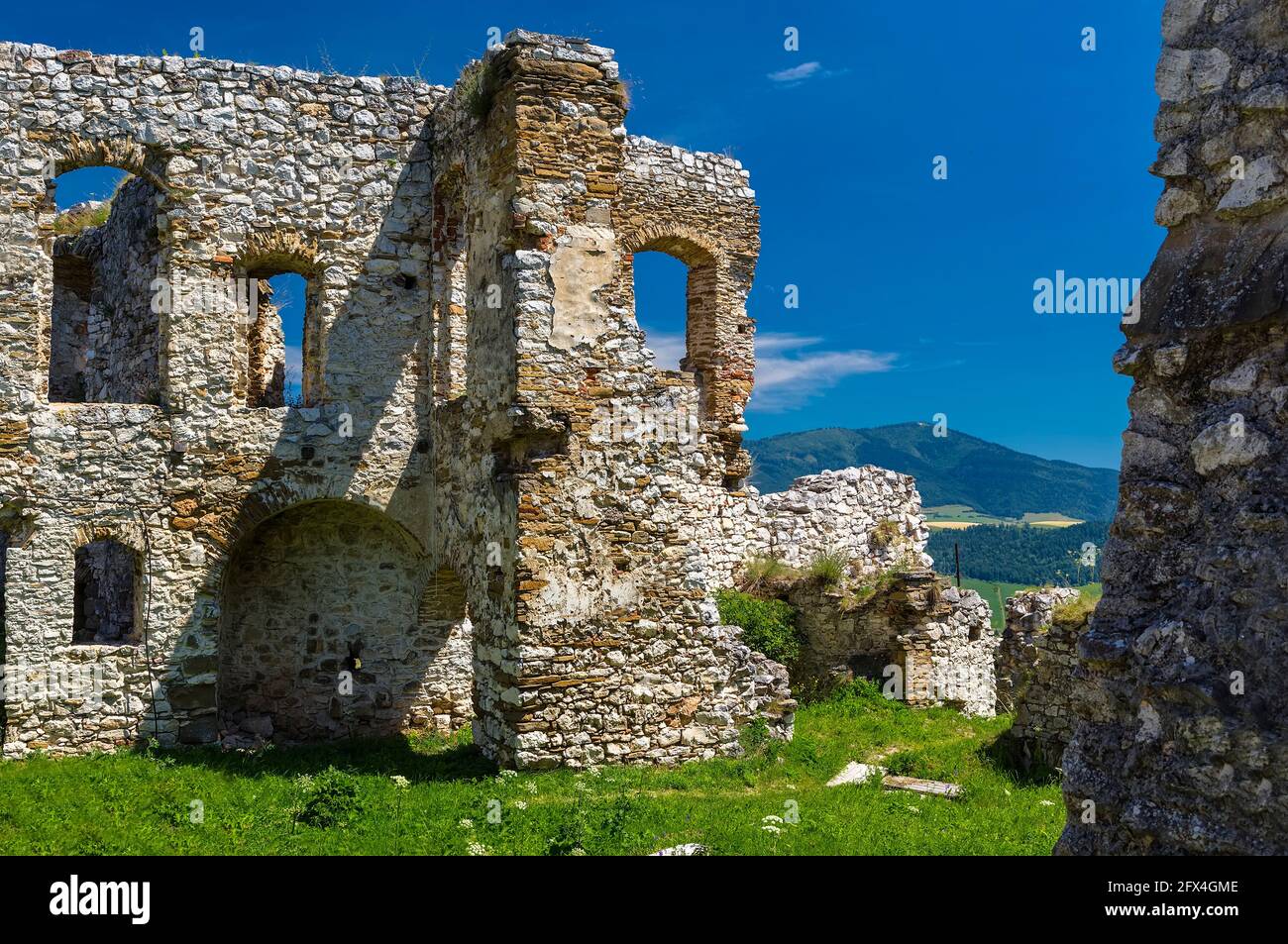 Frammento della parete dell'edificio economico nel Castello di Spis. Slovacchia Foto Stock
