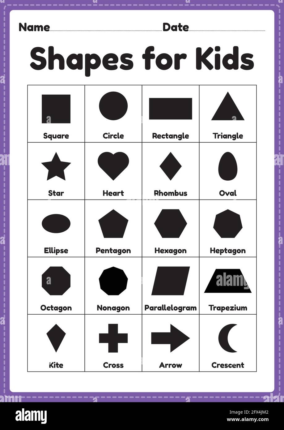 Forme per bambini prescolare e asilo per imparare i simboli di base per  attività didattiche in una pagina stampabile Immagine e Vettoriale - Alamy