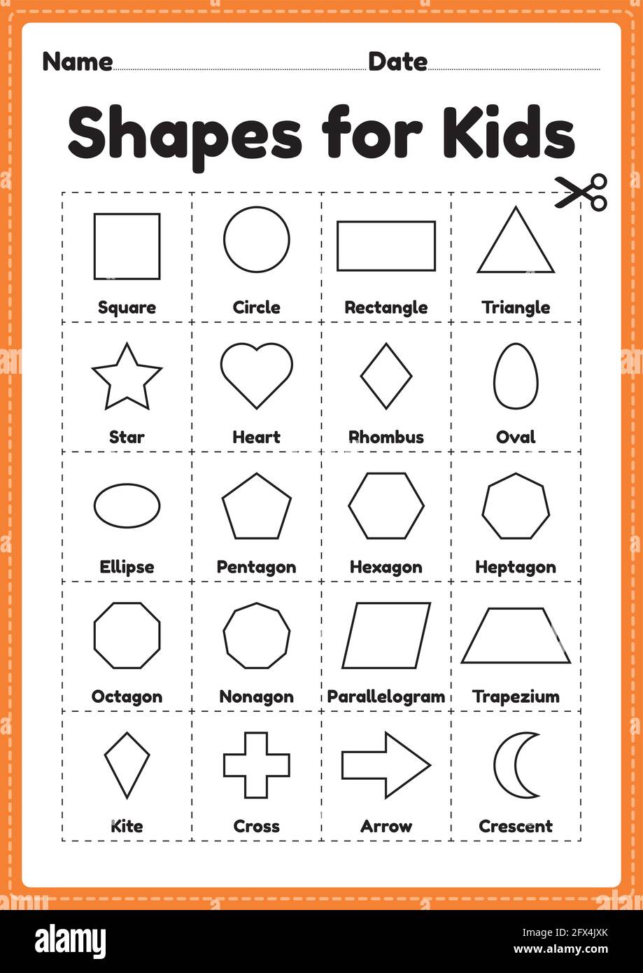 Forme diverse per bambini asilo e bambini prescolare da imparare simboli di base per attività didattiche in una pagina stampabile Illustrazione Vettoriale