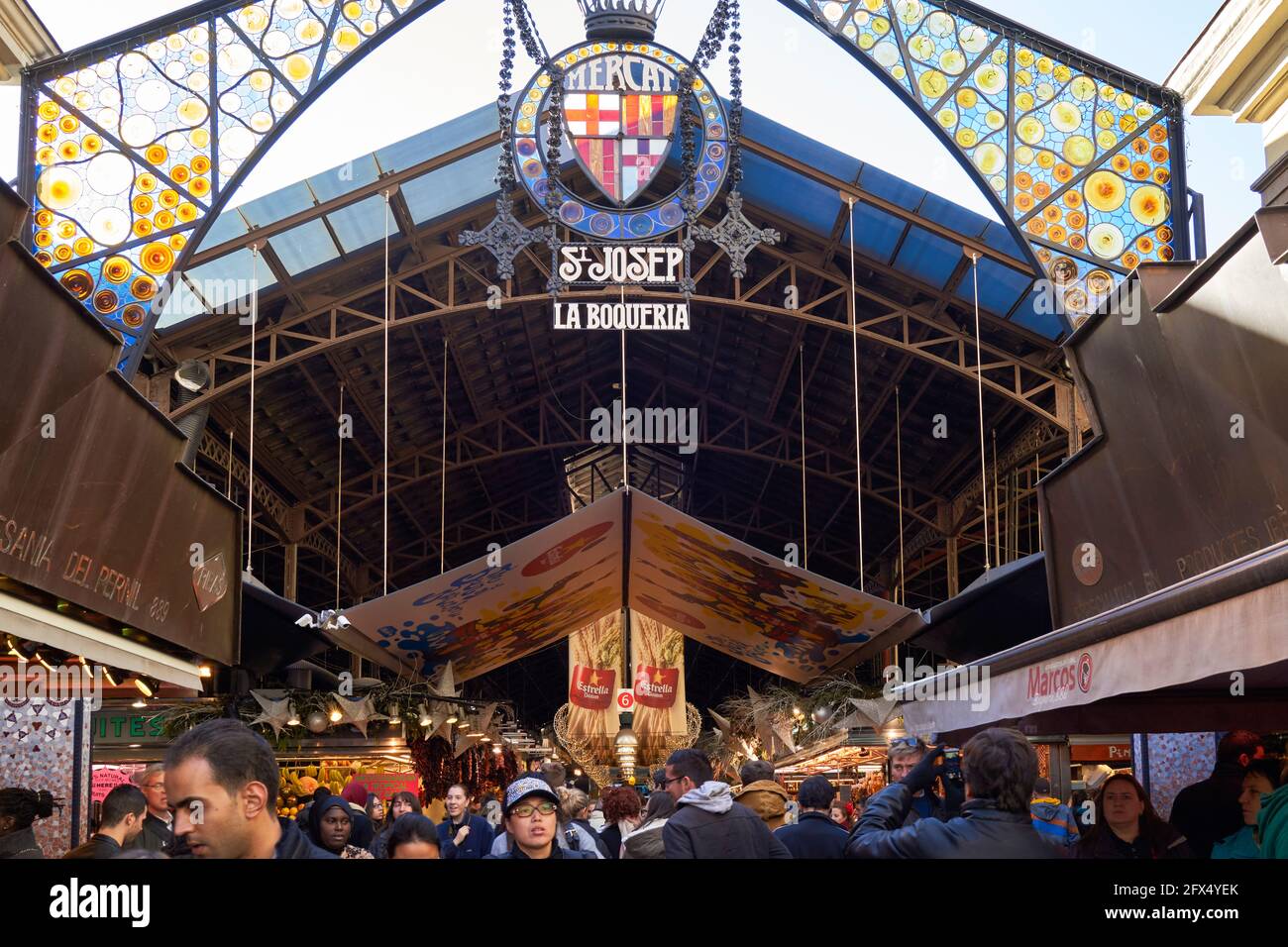 Barcellona. Catalogna. Spagna. Il Mercat de Sant Josep de la Boqueria. L'ingresso dalla Rambla Foto Stock