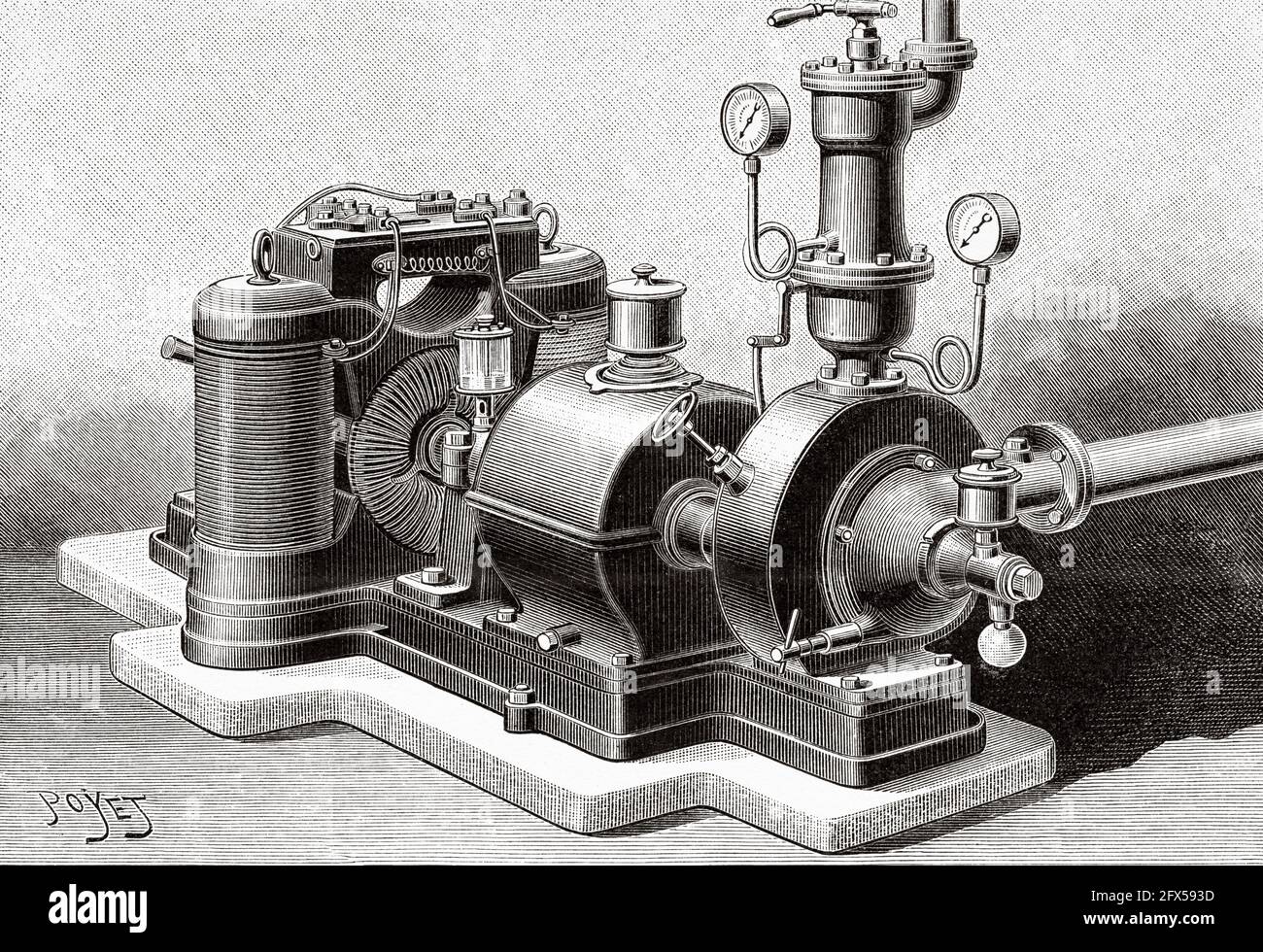 Turbina a vapore Laval. Antica illustrazione del XIX secolo incisa da la  Nature 1893 Foto stock - Alamy