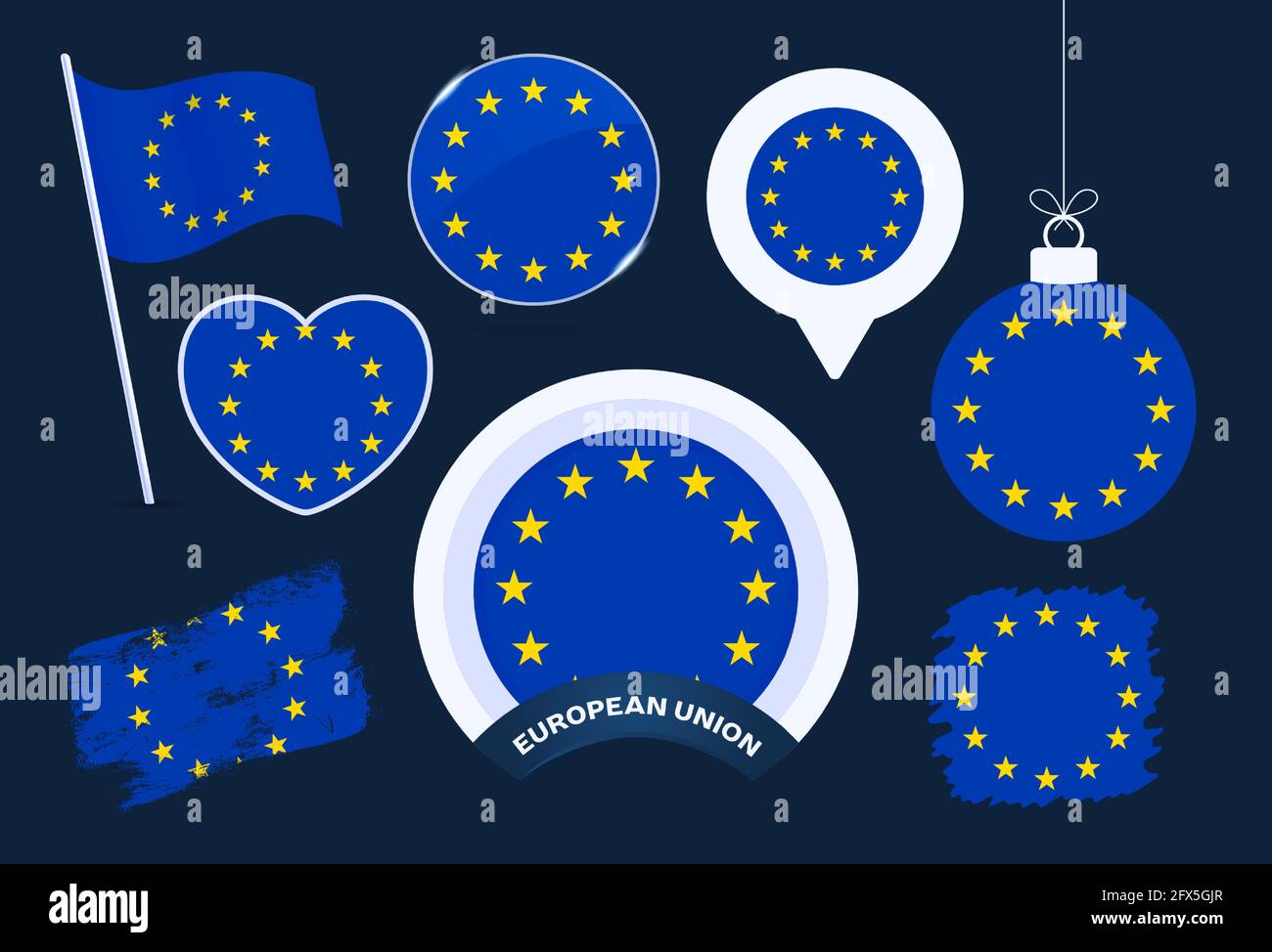 collezione europea di bandiere vettoriali. grande serie di elementi di progettazione di bandiere nazionali in forme diverse per le feste pubbliche e nazionali in stile piatto. Illustrazione Vettoriale