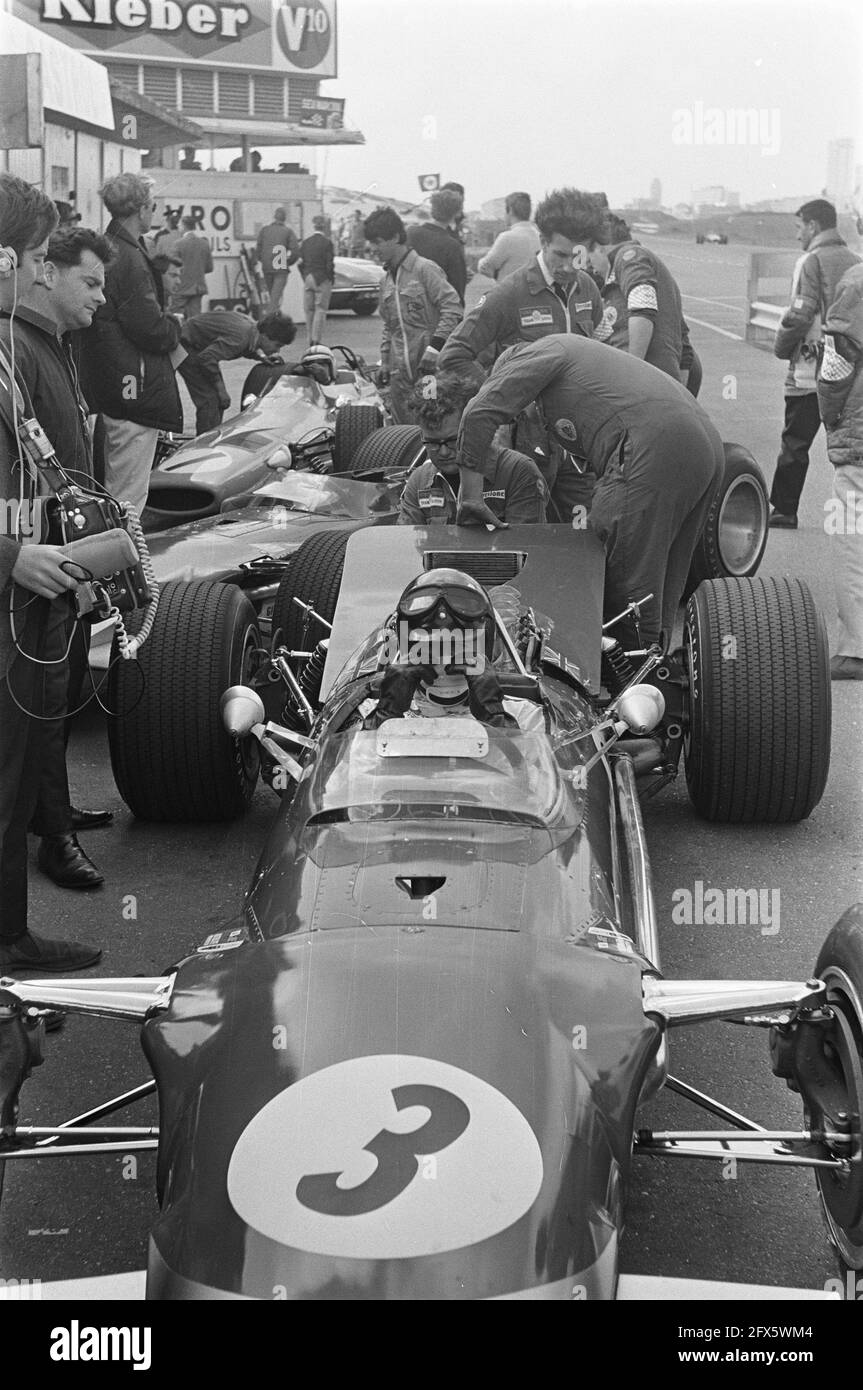 Gran Premio 68 Zandvoort pratica. Graham Hill (nr 3), 21 giugno 1968, Motorsports, Paesi Bassi, foto agenzia stampa del xx secolo, notizie da ricordare, documentario, fotografia storica 1945-1990, storie visive, Storia umana del XX secolo, che cattura momenti nel tempo Foto Stock