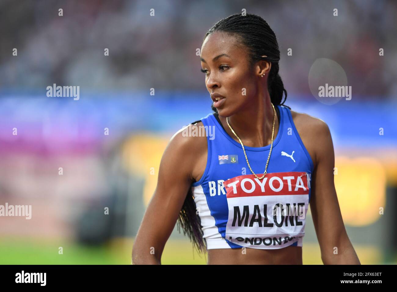 Chantel Malone (Isole Vergini britanniche). Donne di salto lungo, finale. Campionato del mondo di atletica IAAF. Londra 2017 Foto Stock