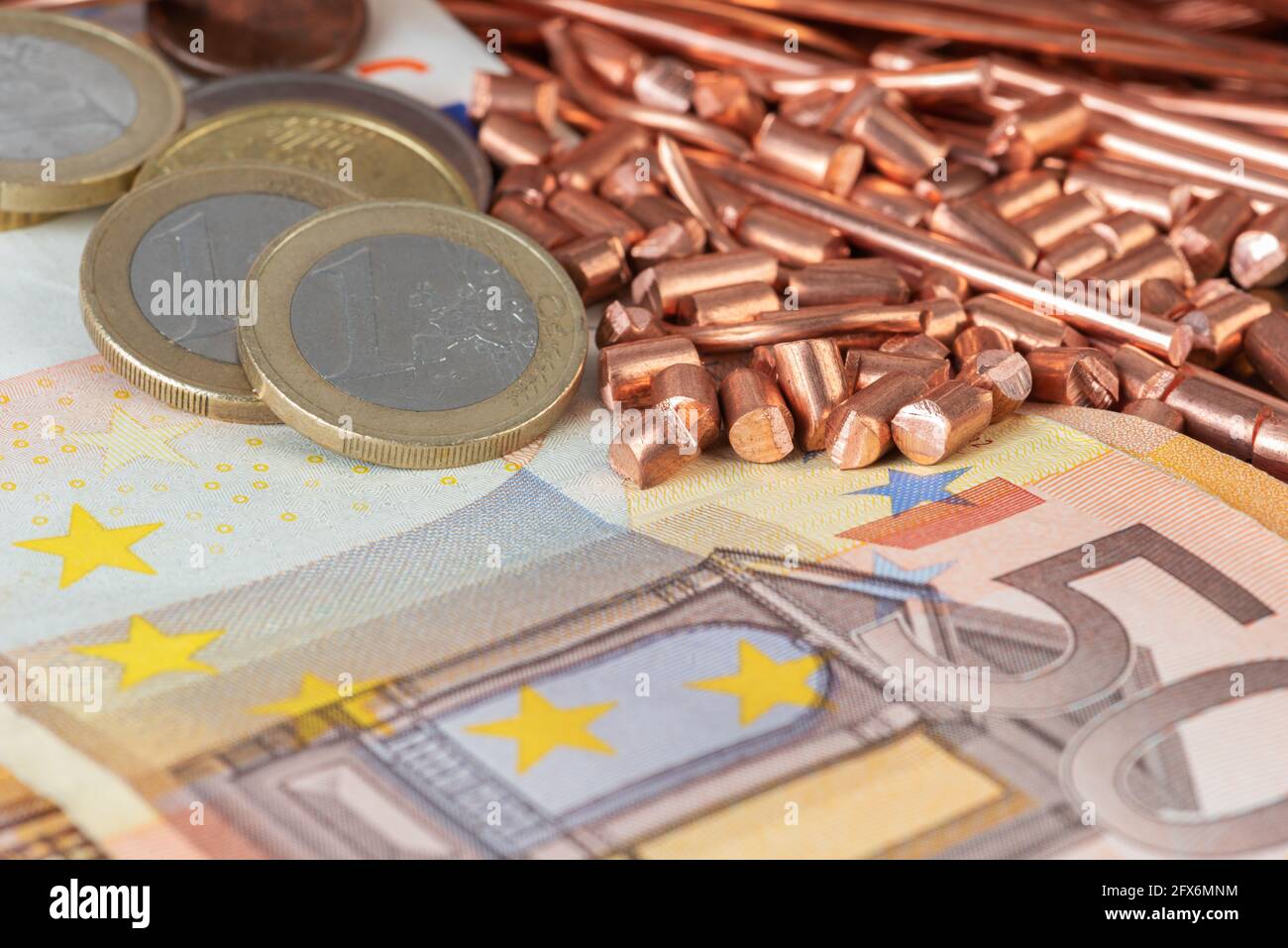 Rame materie prime e denaro, commercio e investimenti in metalli Foto Stock