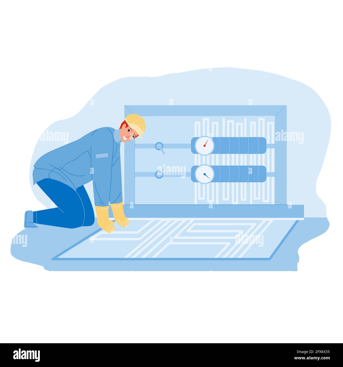 Impianto di riscaldamento a pavimento Installazione di Handycam Vector Illustrazione Vettoriale