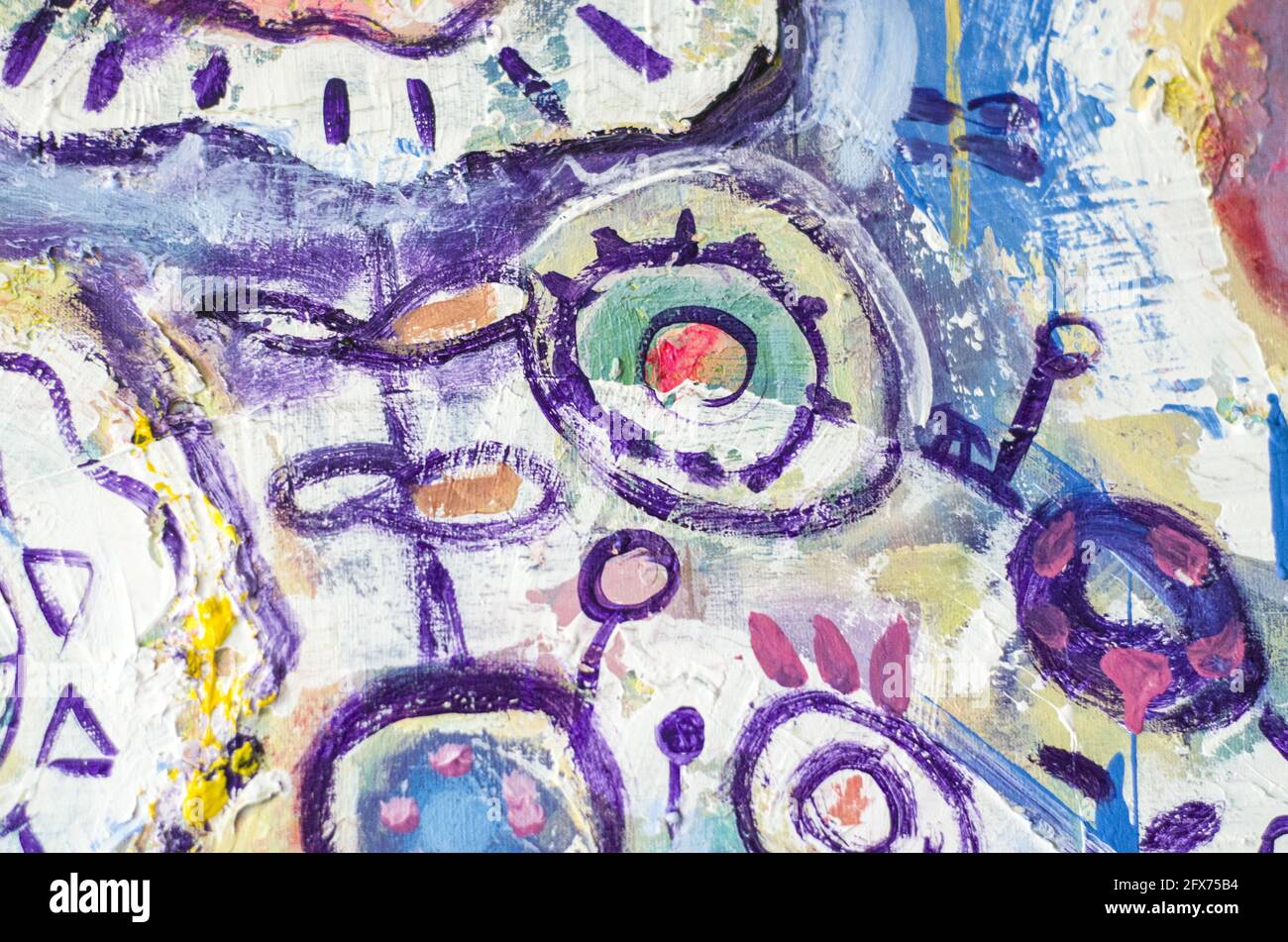Disegnata a mano di pittura acrilica. L'arte astratta sfondo. Pittura Acrilica su tela di canapa. Colore e struttura. Frammento di opere d'arte. Pennellate di vernice. Ar moderno Foto Stock