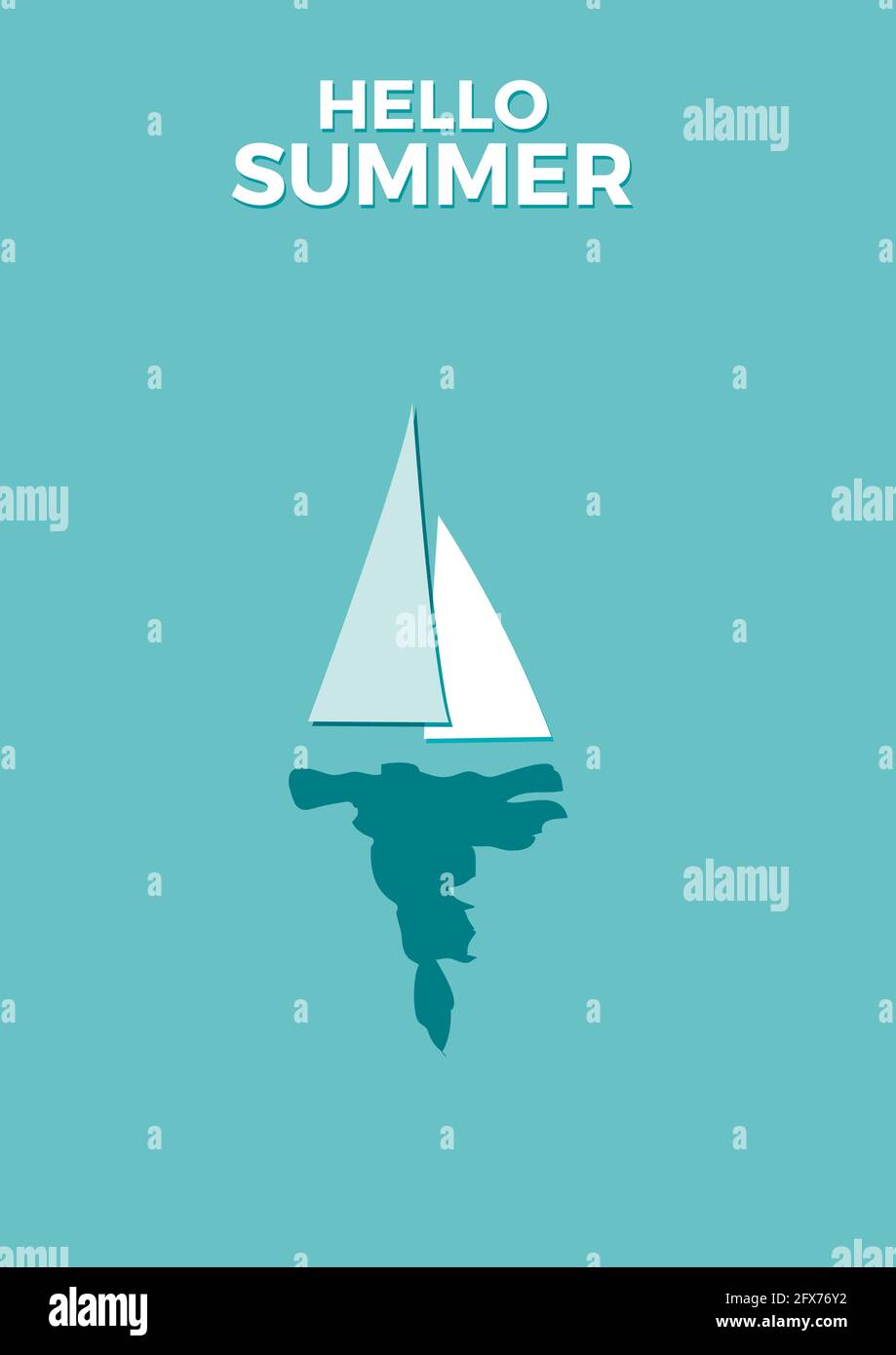 Nave a vela. Modello di progettazione per brochure, volantini o depliant per scopi aziendali. Sfondo estivo vettoriale Illustrazione Vettoriale
