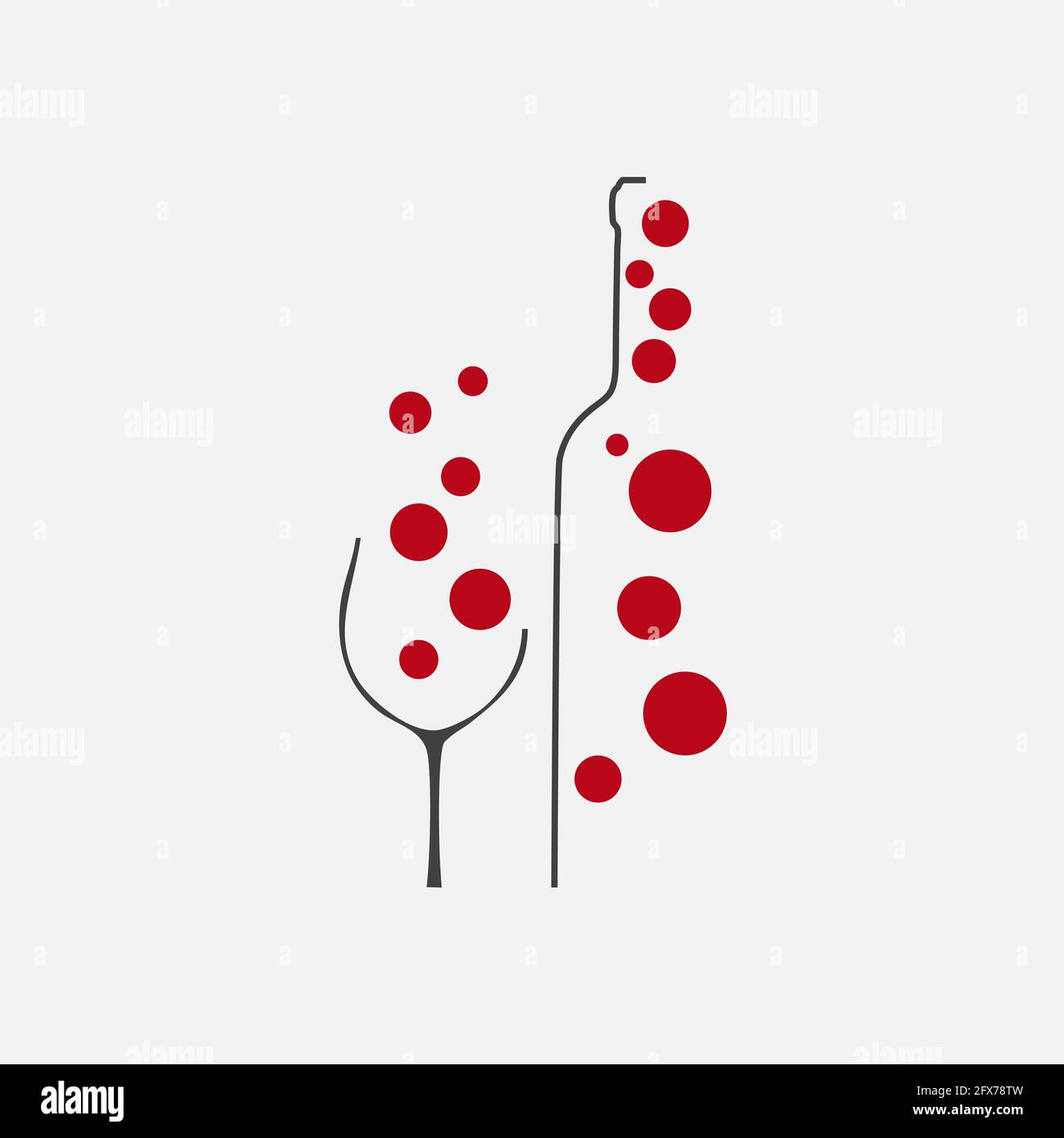 Vector logo abstract vino, bottiglia e bicchiere con bollicine Illustrazione Vettoriale