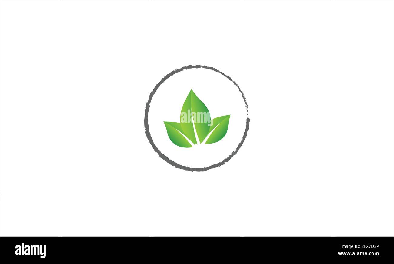 foglia con logo icona ciclo in vettore disegno minimo piano illustrazione Illustrazione Vettoriale